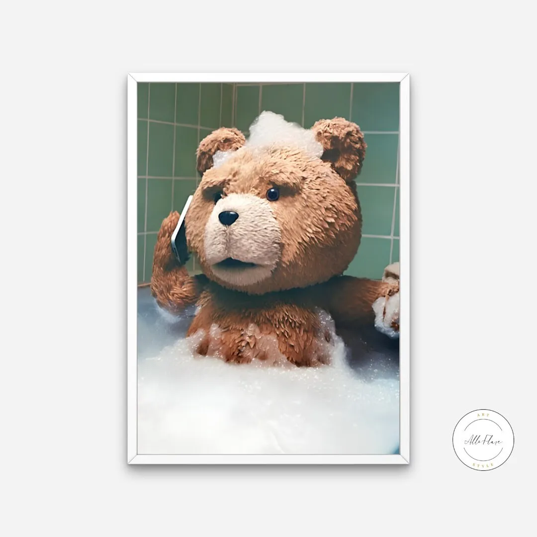 Teddy Bear In Bathtub Poster PRINTABLE ART,, Alternative Wall Art, Hypebeast Bear Poster, Avant Garde Decor, Funny Wall Art