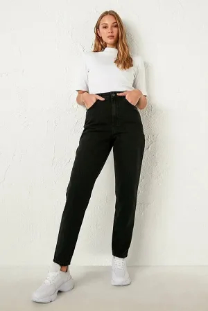 Trendnaturel Julia Black Lycra Mom Jean Trousers