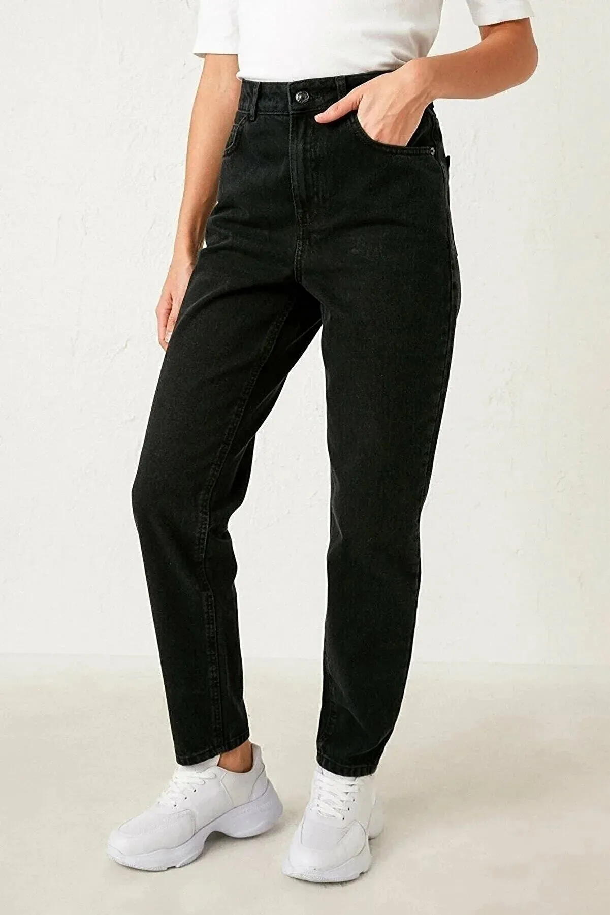 Trendnaturel Julia Black Lycra Mom Jean Trousers