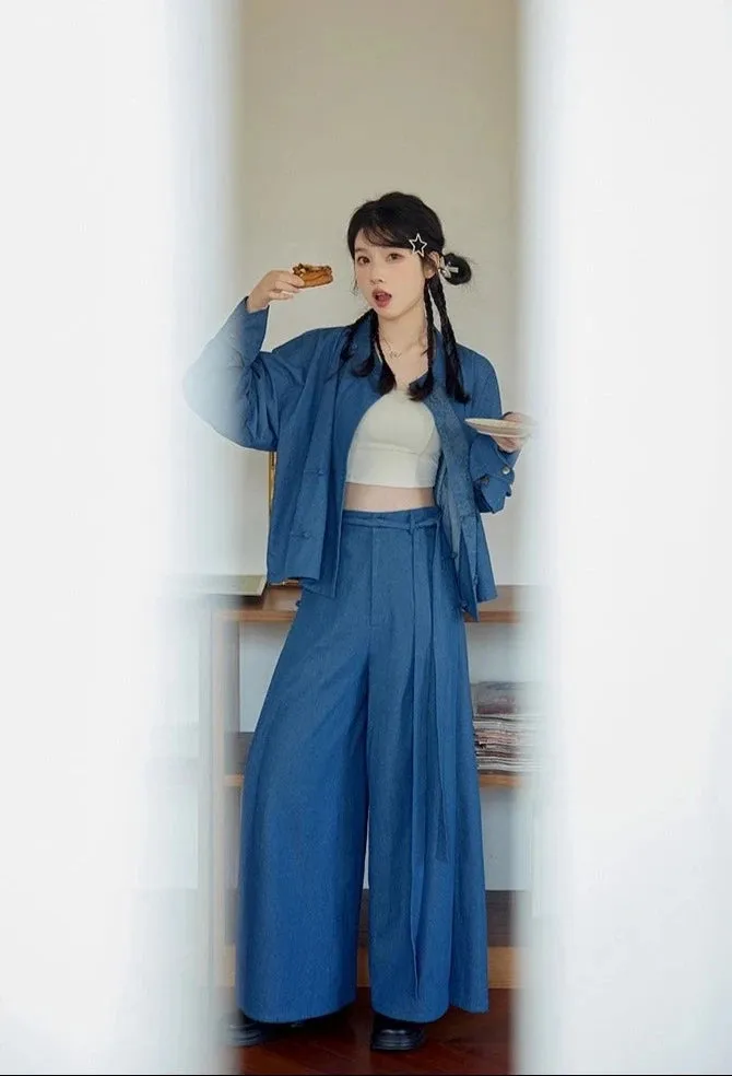 Walking After Midnight 午夜行走 Modernized Daily Cotton Tang Song Pantsuit Set