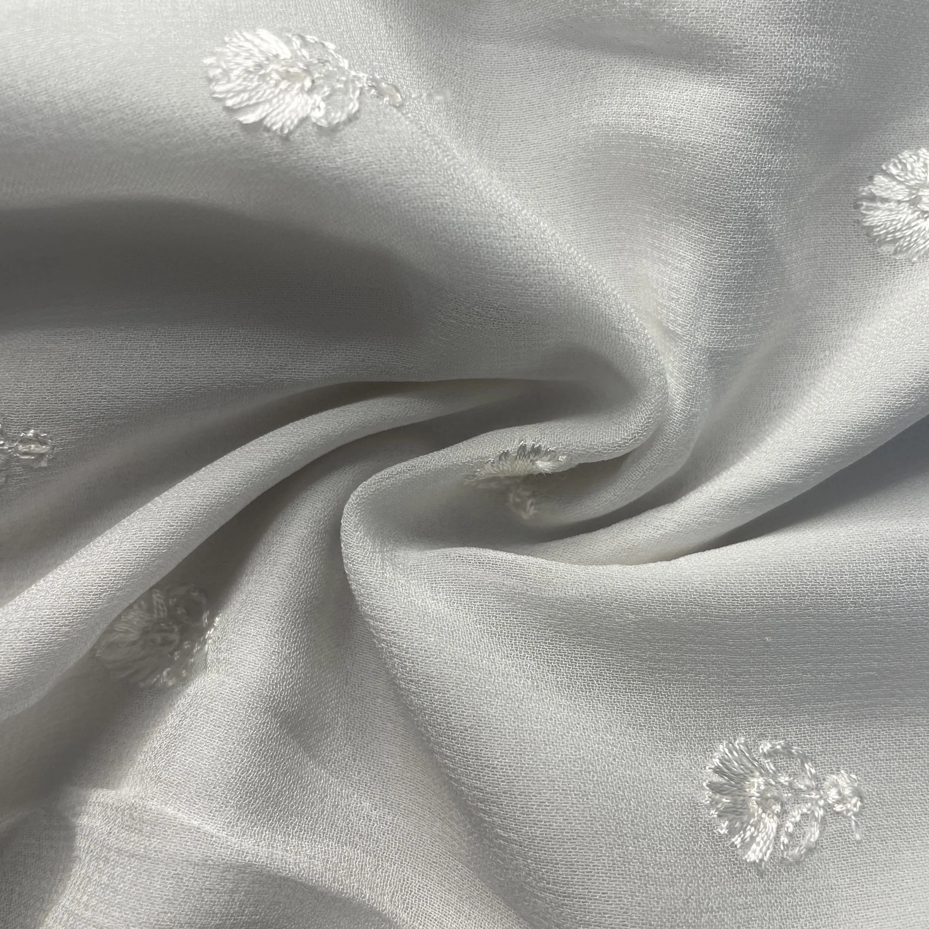 White Thread Embroidery Georgette Dyeable Fabric 19920