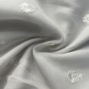 White Thread Embroidery Georgette Dyeable Fabric 19920