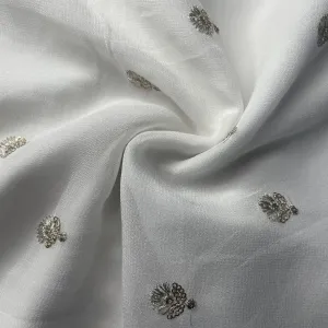 White Zari Embroidery Georgette Dyeable Fabric 19922